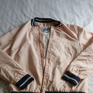 Zara Man Soft Pink Bomber Jacket Navy Accents Size Large 42" Chest Lightweight